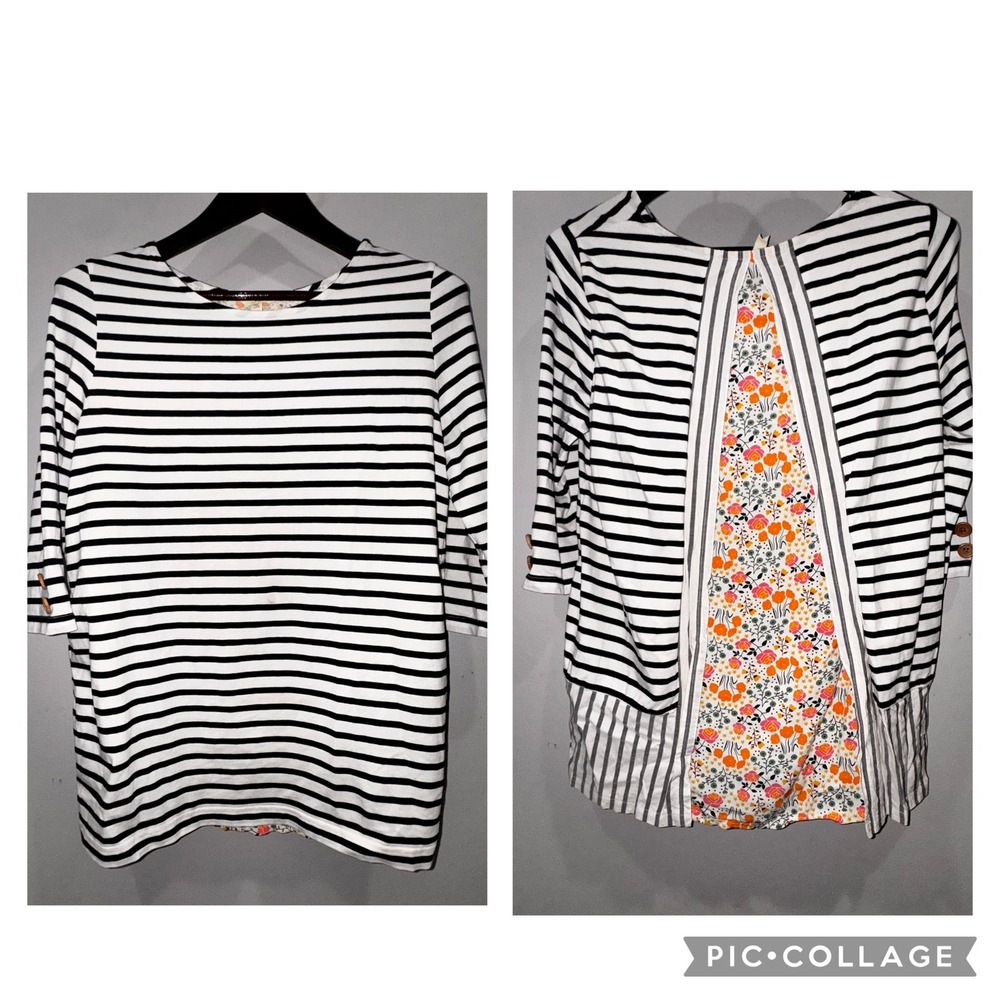 Matilda Jane Joanna Gaines Tunic Top Floral Stripe 3/4 Sleeve M EUC
